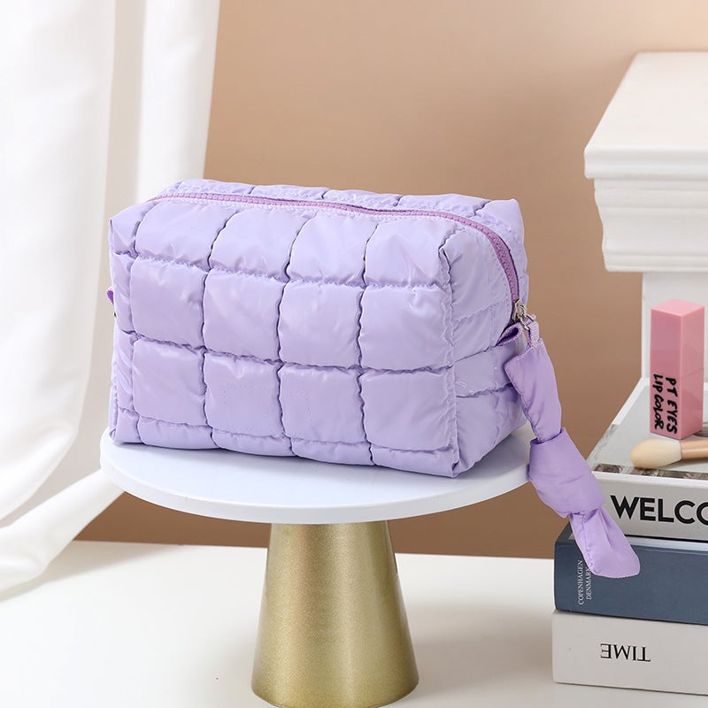 Simple Ins Style Cosmetic Bag Women'S Small Portable Travel Portable Large Capacity High-Level Down Filled Cotton Storage Bag - Image 1